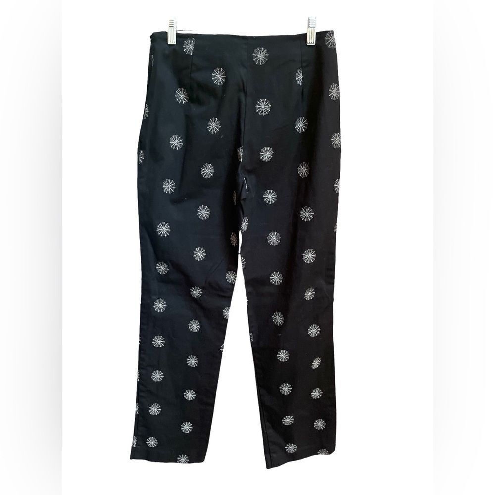 Vintage Black Cotton Trouser Pants with Metallic Silver Cobwebs Size 6